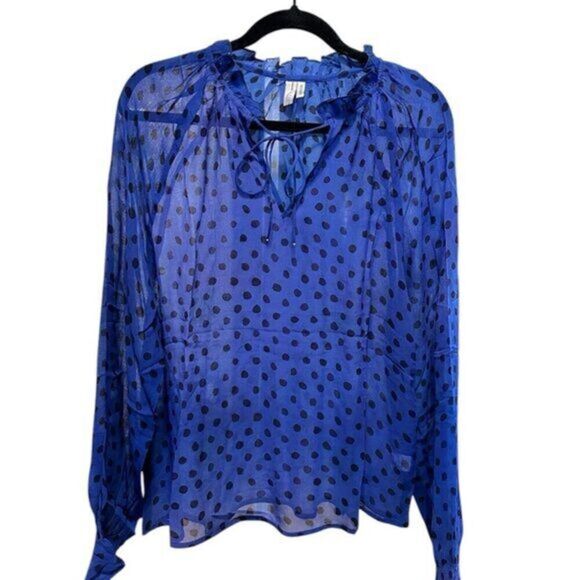 NWOT Bl^nk London AnthropologieBlue Polka Dot Sheer Long Sleeve Blouse - Size M - Picture 8 of 10